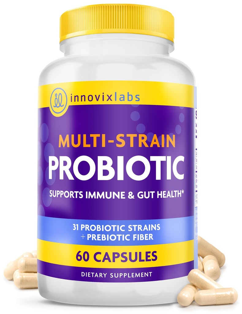 InnovixLabs 여성 및 남성을위한 멀티 스트레인 프로바이오틱스 - Probiotic Supplement - 50 억 CFU - Gut Health, 면역 지원, 소화, Lactobacillus Acidophilus, Prebiotics 및 Probiotics, 60 캡슐