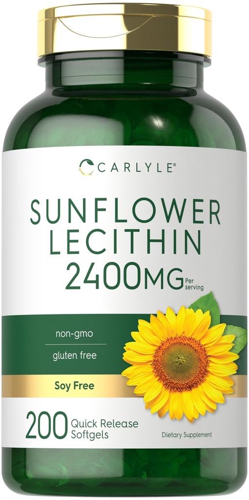 Carlyle Sunflower Lecithin Softgel 캡슐 | 2400mg | 200 개 | Phosphatidyl Choline | Non-GMO, Soy Free, 글루텐 무료 보충 교재