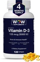 WOW 보충 비타민 D3 5000 IU Softgels, 125 mcg - 강한 뼈와 면역 지원을 위한 비타민 D3 5000IU 보충교재 - 비 GMO, 글루텐 자유로운 비타민 D 5000 IU - VIT D3 5000 IU Softgels - 120 조사