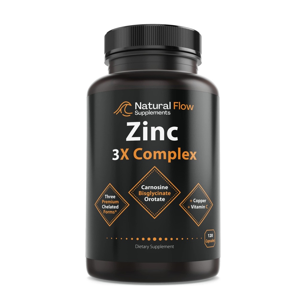 구리와 비타민 C를 가진 아연 보충교재 복합물 - 자연적인 교류 3X 아연 Carnosine, Bisglycinate Chelate, 및 Orotate, Chelated 구리, Stomach, 피부 및 면역 지원, 120의 캡슐에 쉬운