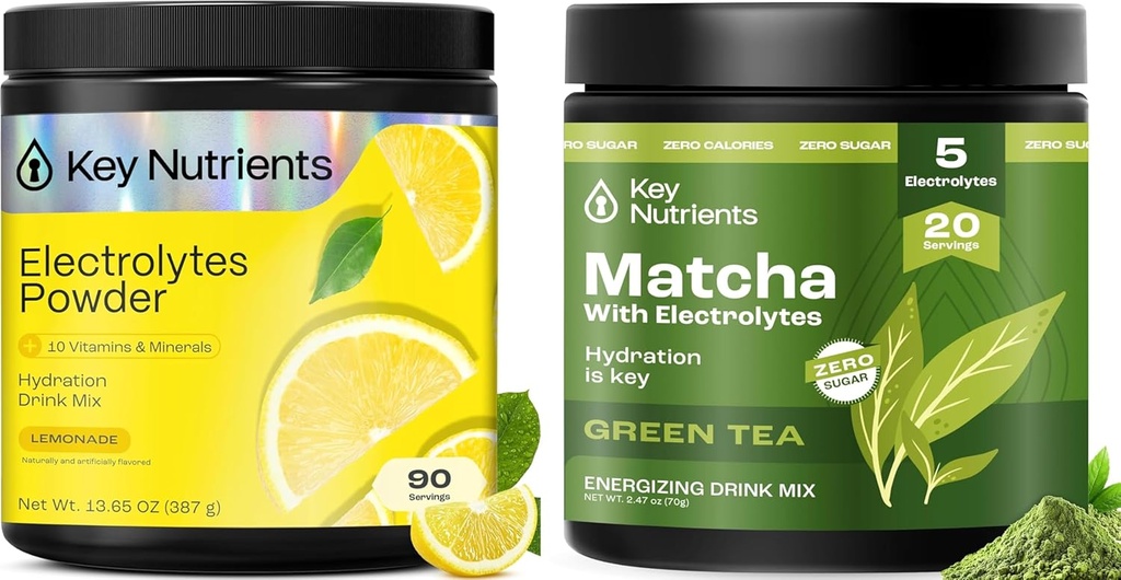 KEY NUTRIENTS Deal Bundle - Lemonade Electrolytes Powder (90 서빙) + Hydration 및 Energy 용 Electrolytes와 Matcha Powder (20 서빙)