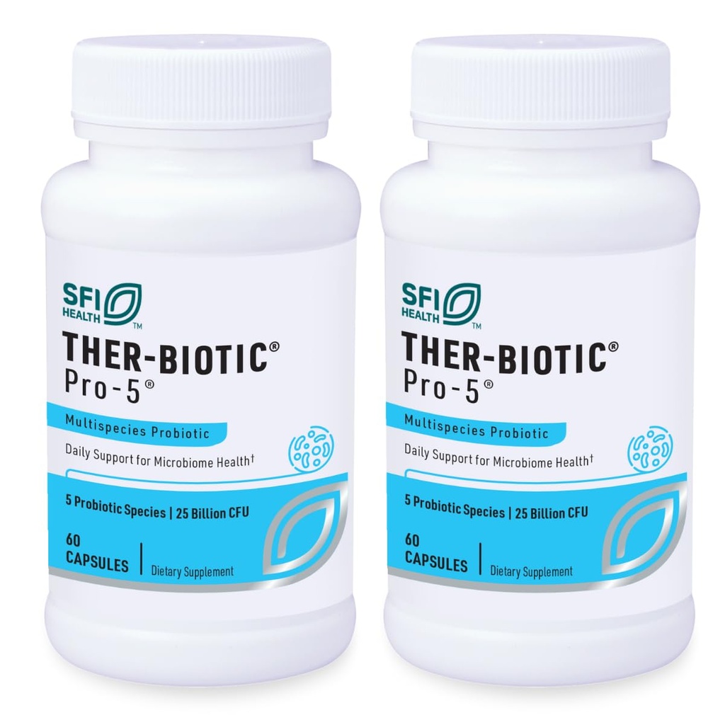 Klaire Labs SFI 건강 Pro-5 Probiotic - 25 Billion CFU High Dose Multispecies Gut Recolonization 지원 남성 및 여성, Hypoallergenic & Dairy-Free (60 캡슐, 2 팩)