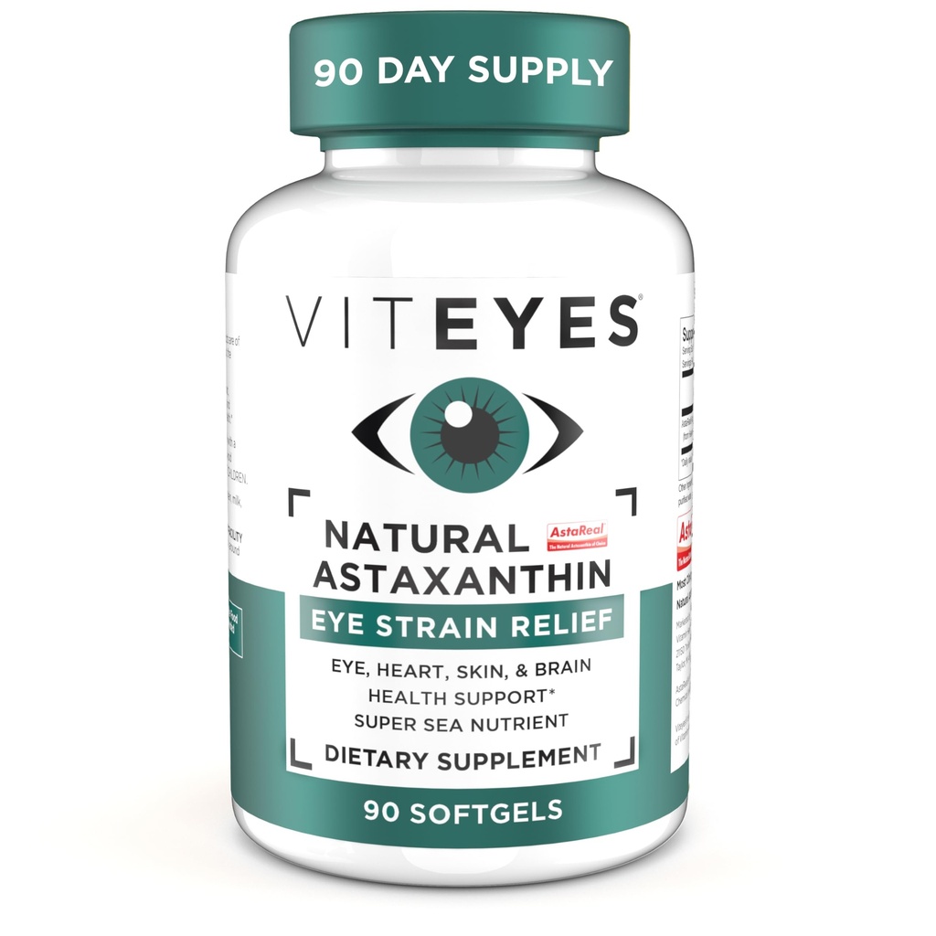 Viteyes 자연적인 Astaxanthin, 믿을 수 있는 타이어 눈 & 눈 스트레인, 조류에서 sourced, 피부 Hydration, 심장 & 뇌 건강, 4 8 mg 자연적인 Astaxanthin, 90 Softgels
