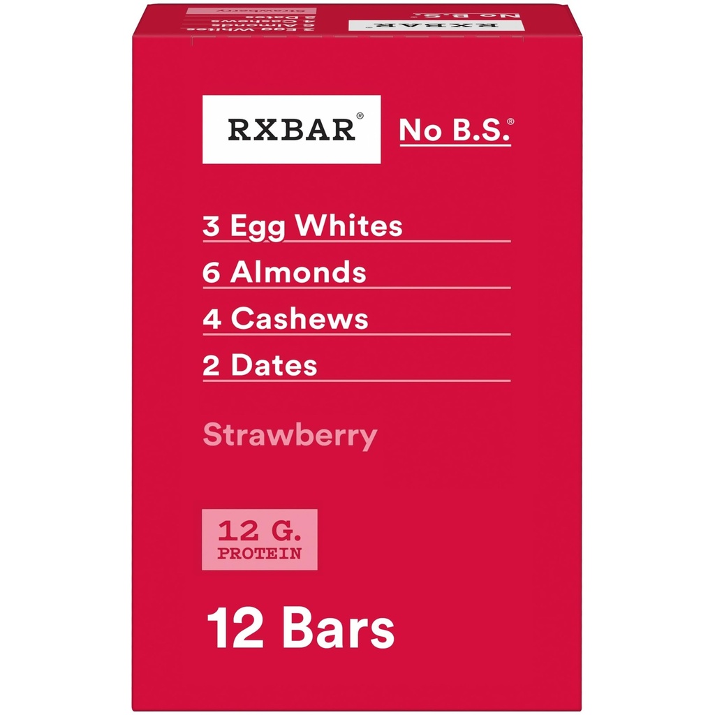 RXBAR 단백질 막대기, 12g 단백질, 글루텐 자유로운 식사, 딸기, 22oz 상자 (12 막대기)
