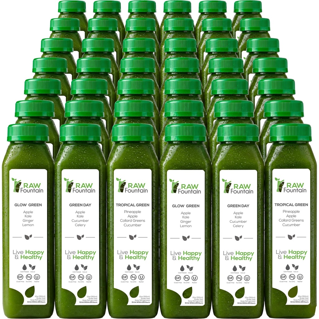 익지않는 샘에 의해 청결한 7 일 녹색 주스, 모든 자연적인 익지않는, Vegan Detox, 찬 압박된 주스, 42의 병 12oz, 3 생강 탄