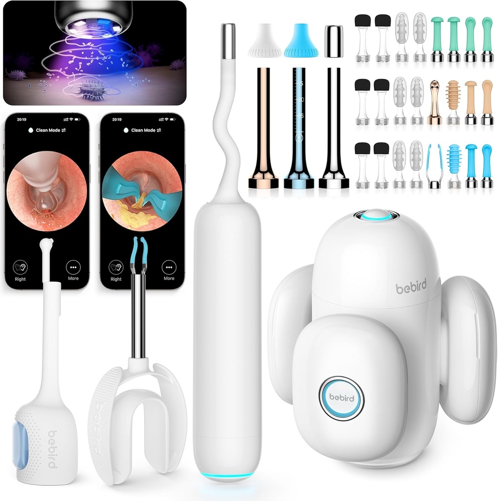 BEBIRD 홈 30S 이어 케어 시스템 - 유연한 범위 FHD 카메라, UVC LED 라이트, 비주얼 이어 드롭퍼, 왁스 제거 Tweezers 도구, 성인 / 아이 용 3 세트 청소 키트