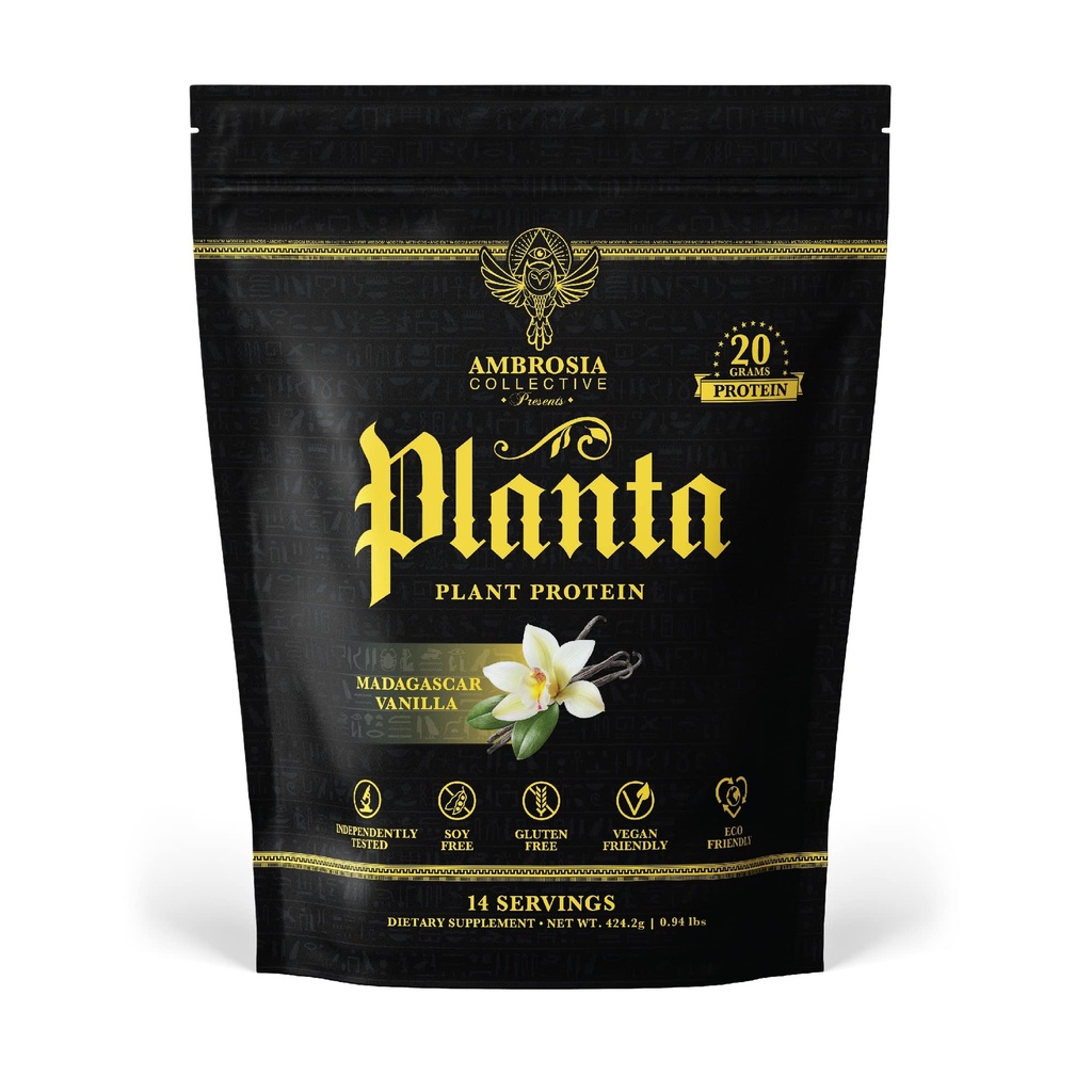 Ambrosia Planta - 프리미엄 플랜트 기반 단백질 | Vegan & Keto Friendly | 맛과 향이 없는 맛과 향이 없는 맛 | 글루텐 & 소이 무료 | 추가 설탕 | 14 인분 | (바닐라)