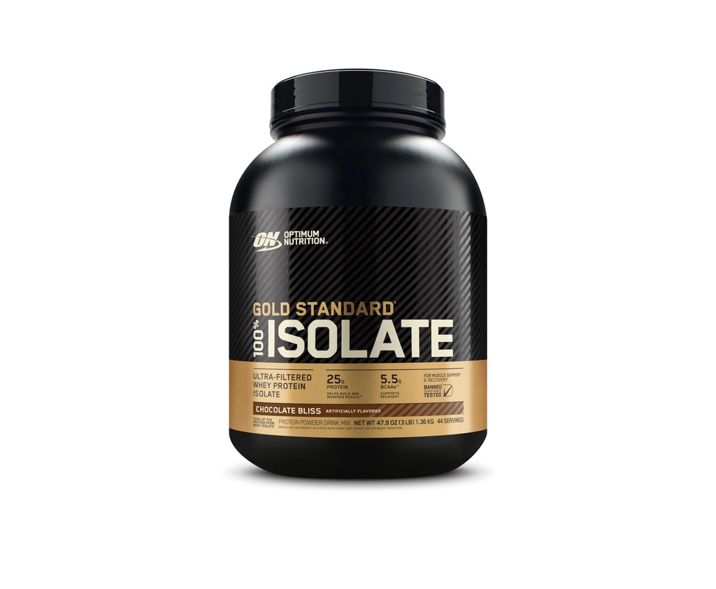 최적의 영양 골드 표준 100 % Isolate, 단백질 분말, 초콜릿 블리스, 3 파운드, 44 서빙. Whey Protein Isolate (패키지 5 월 Vary)