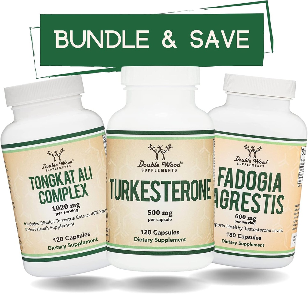 Double Wood Supplements Tongkat Ali, Fadogia Agrestis 및 Turkesterone 번들 - Athletic 성능 지원을위한 궁극적 인 남성 건강 번들