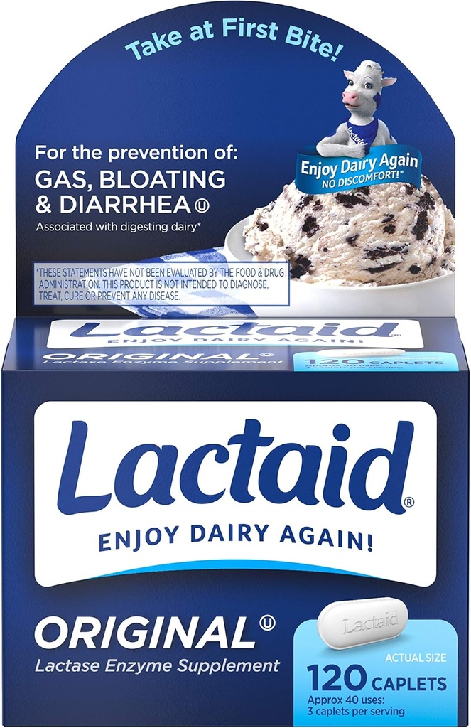 Lactaid Lactase 효소 캡슐 고유 - 120의 모자, 6의 팩