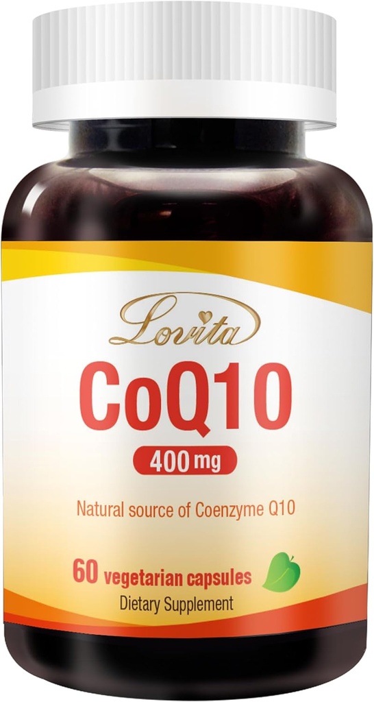 Lovita CoQ10 400mg 보충제 | Easliy Absorbed Coenzyme Q10 Powder | Antioxidant Co Q10 Enzyme | 지원 심장 건강 | Vegan | 60 캡슐