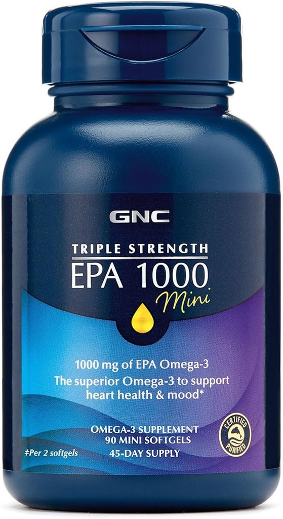 GNC 트리플 힘 물고기 기름 EPA 1000 소형, 1000mg Omega 3의 소형 Softgels의 지원 눈, 뇌, 피부, 건강한 Triglycerides의 심장, 합동, 통제 Fishy Burps, 45의 서빙에 입히는