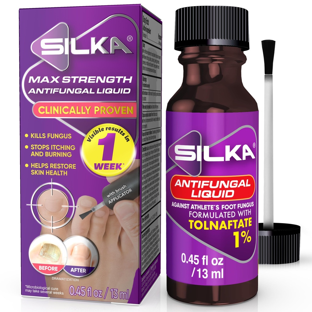 솔 Applicator를 가진 Toenail 건강을 위한 SILKA 최대 힘 항진균성 액체, 1 주, 손상된 Toenails, Athlete의 발 처리, Tolnaftate 1% 0.45 Fl Oz를 위한 못 Fungus 처리