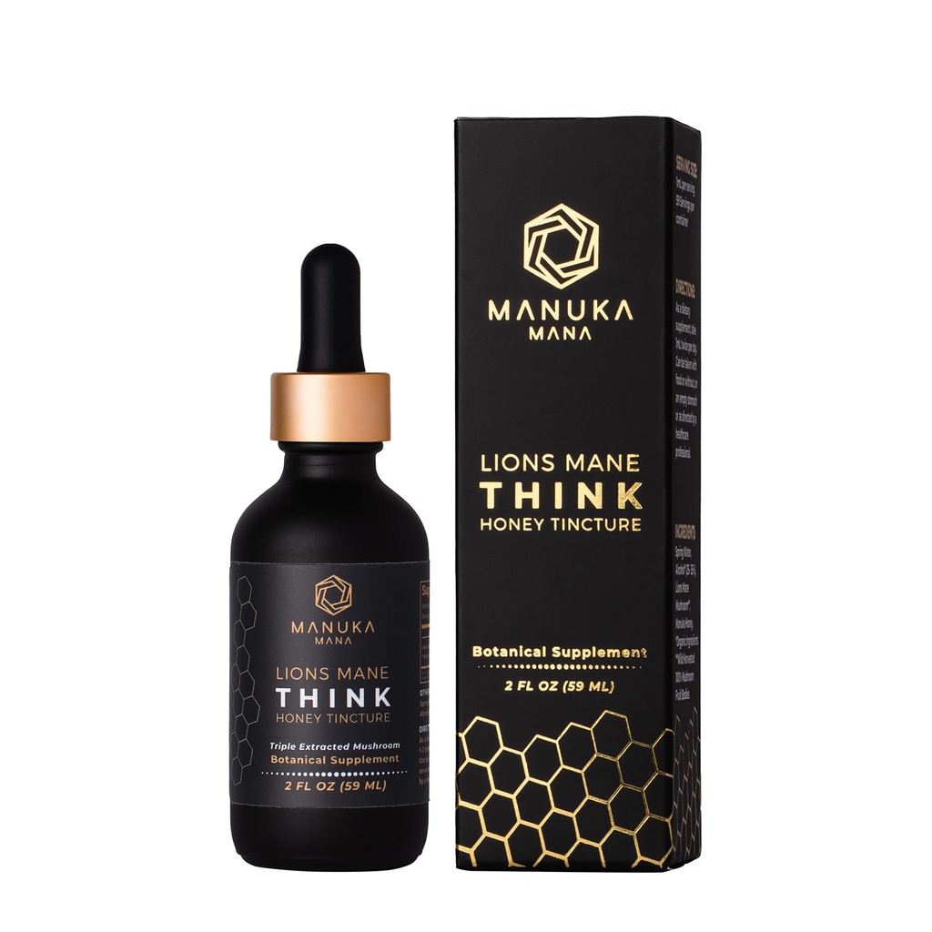 Lions Mane Think Honey Tincture USA Wild Harvested Lions Mane, Triple Extracted Tincture, Manuka Honey (MGO 150+), 100 % 과일 바디, 2 fl oz (60 인분)