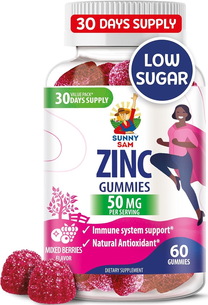성인 아연 Gummies - Immune 지원을위한 아연 Chewable Gummy - 어린이 여성 성인을위한 강력한 천연 산화 방지제 비 GMO 보충