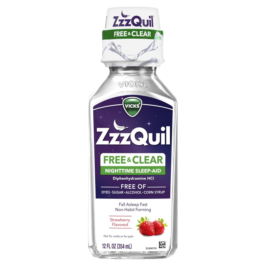 ZzzQuil, 야간 수면 보조 액체, 알코올 및 인공 염료, 50 mg Diphenhydramine HCl, No.1 수면 보조 브랜드, 가을 Asleep Fast, Non-Habit Forming, Soothing Berry 풍미, 12 FL OZ