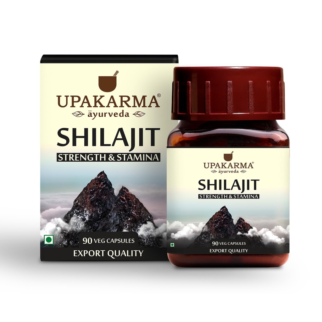 Upakarma Ayurveda 100 % 순수한 Shilajit 90 캡슐 강도, 체력, 면역 지원, Fulvic 산의 자연 소스 & 2 캡슐에 대한 Trace Minerals-1000 MG (Daily Dosage), 45 공급 일 - 1 팩