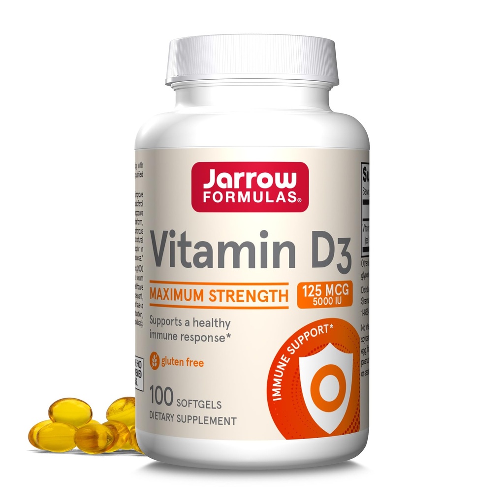 Jarrow 공식 비타민 D3 125 mcg (5000 IU) - 100 서빙 (Softgels) - 뼈 건강, 면역 지원 및 칼슘 대사 지원 - 비타민 D 보충 - D3 비타민 - 5000 IU 비타민 D - 글루텐 무료