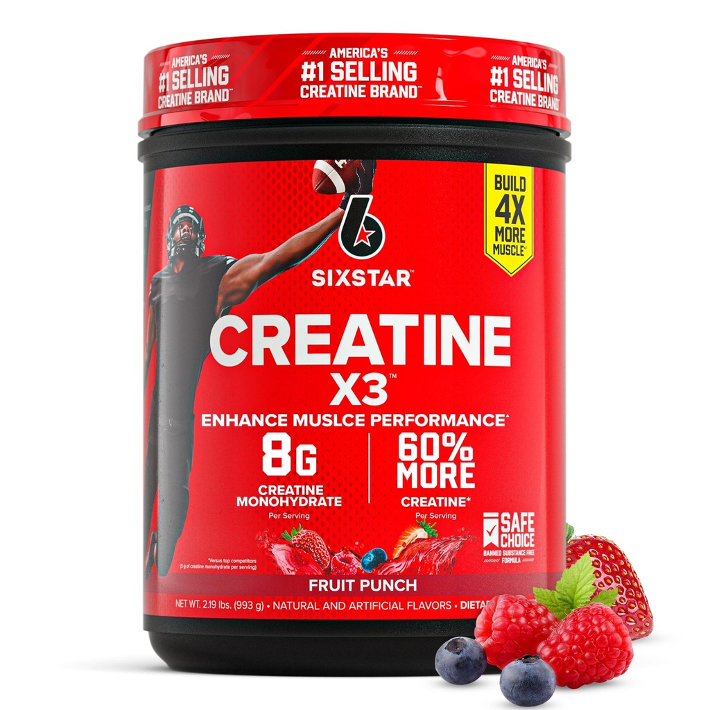 Six Star Creatine Monohydrate Powder, X3 (Fruit Punch) - 근육 건물 및 성능을위한 맛있는 Creatine HCl 분말 Monohydrate 보충 - 남성 및 여성을위한 포스트 운동 보충 - 30 서빙