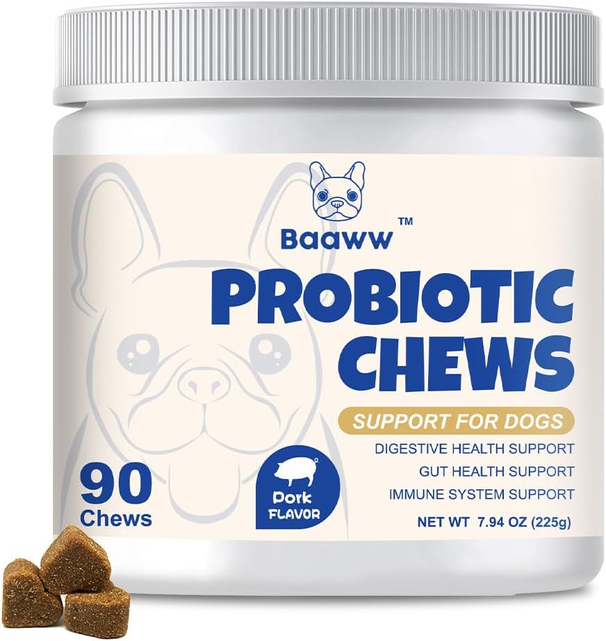 개를위한 Probiotics - Itchy Skin, Ears, Yeast Balance, 알레르기, 건강 면역, 개 Gut Health, Prebiotics, Dogs Probiotics, Reduce Diarrhea, 90 Chews (돼지)와 소화 건강 향상