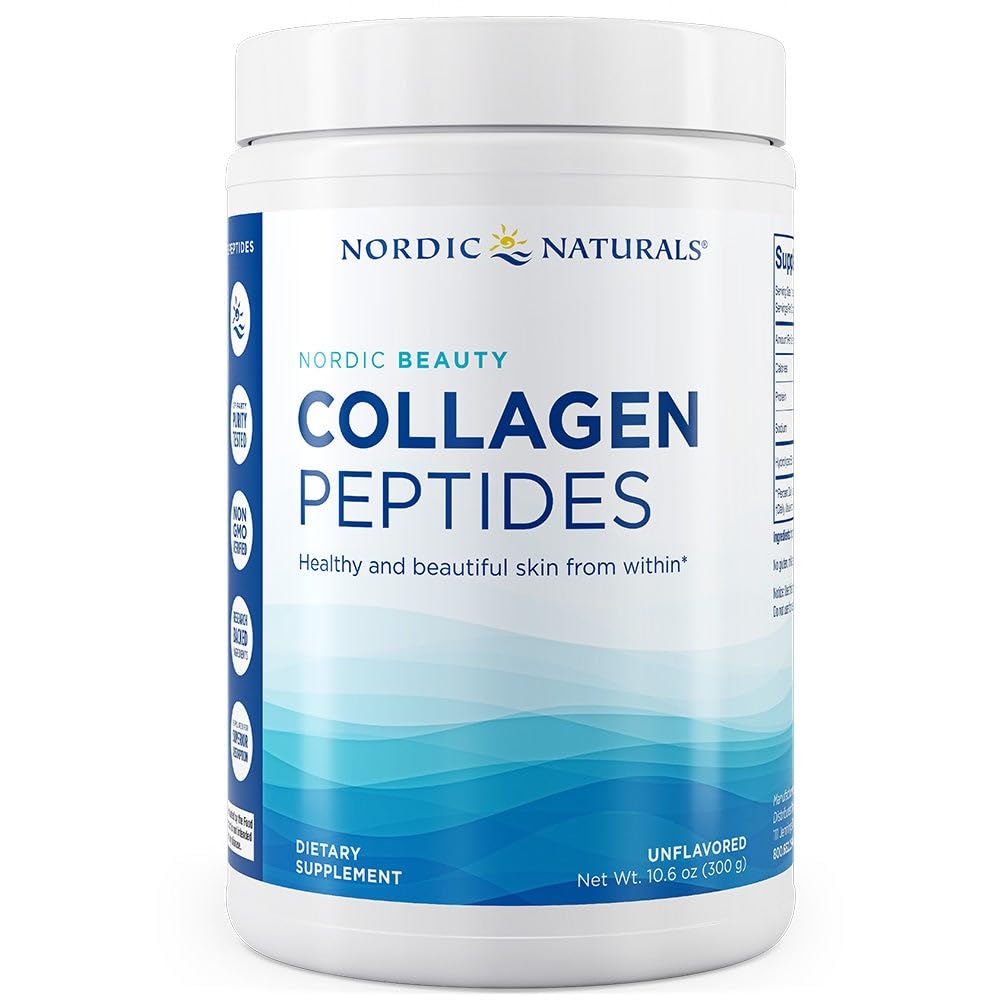 Nordic Naturals Nordic Beauty Collagen Peptides, Unflavored - 10.6 Ounces - 피부 건강 및 탄력성을위한 콜라겐 보충 - 뜨겁고 찬 음료 - 30 서빙