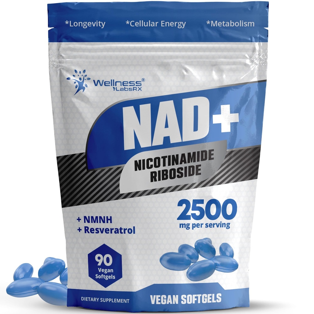 웰니스 LABSRX Liposomal NAD+ 보충 - 세 번째 부품은 NAD Softgels Nicotinamide Riboside Resveratrol을 테스트했습니다 - 여성을위한 2500mg Liposomal NAD 보충제 - Longevity Support - 미국산
