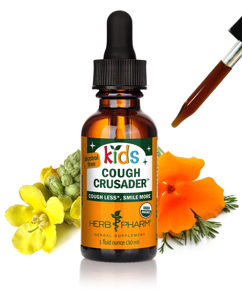 허브 Pharm Kids Cough Crusader – 아이를 위한 공인 유기 알코올 자유로운 초본 액체 공식, 면역 & 목조 안락 지원, 1개 fl oz