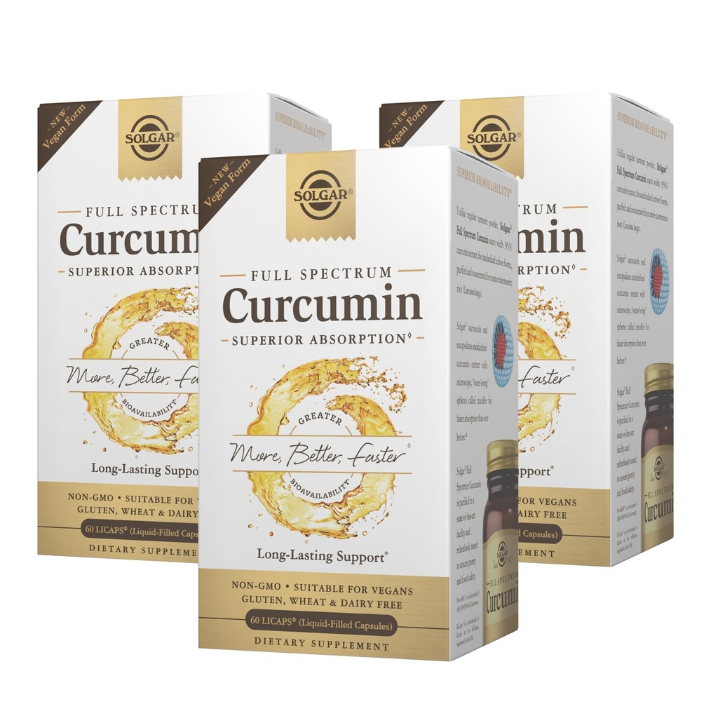 Solgar Full Spectrum Curcumin - 60 LiCaps, 3 팩 - 뛰어난 흡수 - 두뇌, 관절 및 면역 건강 - 비 GMO, Vegan, 글루텐 무료, 낙농 무료 - 180 총 서빙
