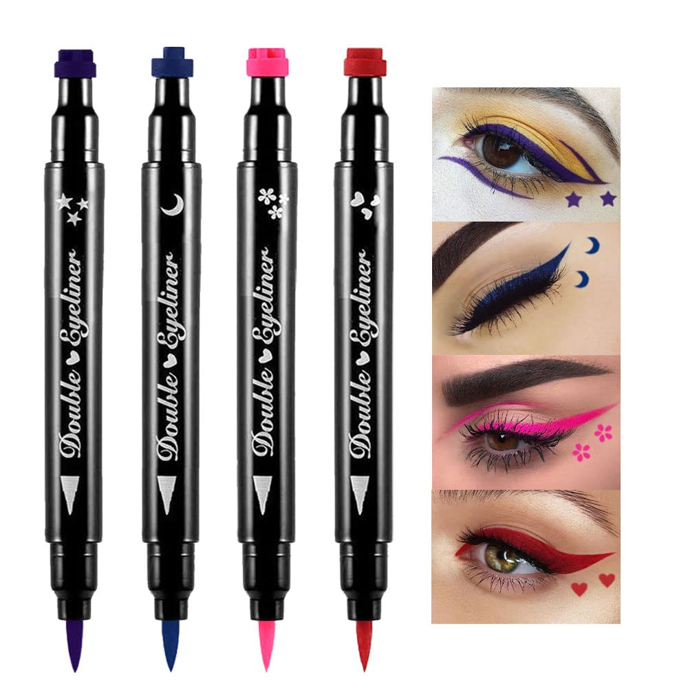 BINGBRUSH 양면 액체 스탬프 Eyeliner 펜, 얼굴 스탬프 메이크업 극단적으로 까만 방수 호리호리한 젤 펠트 끝 높은 까만 안료 액체 Eyeliner & 물개 수지 파라 끝 de 젤 (Colorful)
