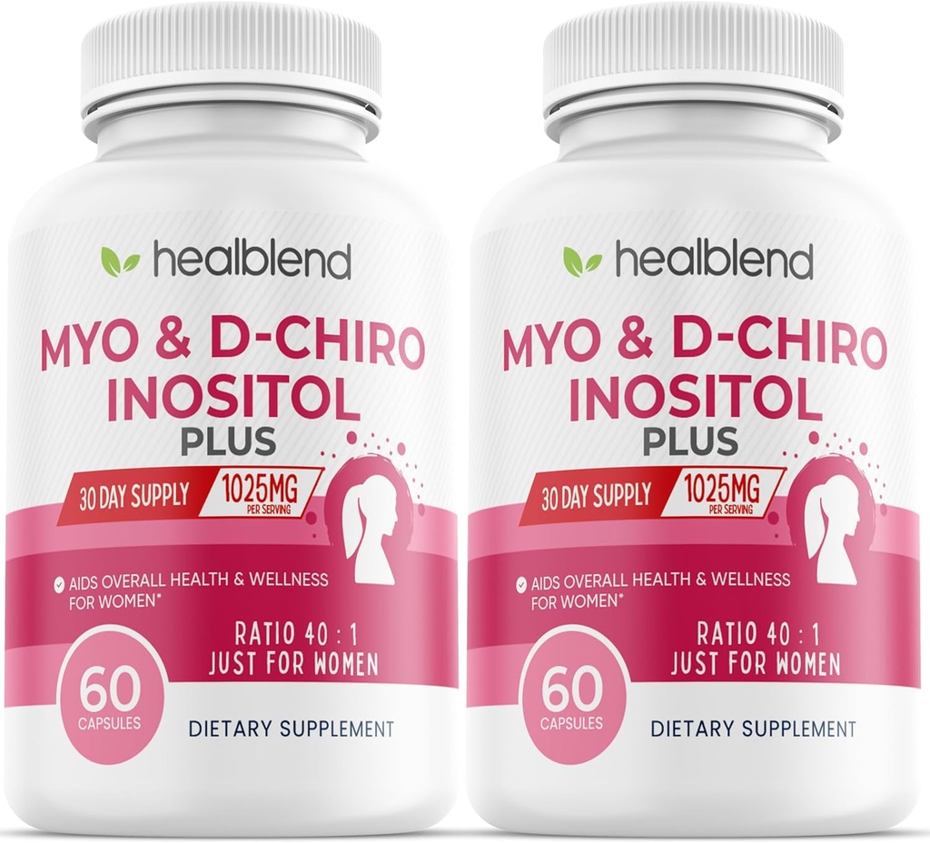 Myo & D-Chiro Inositol Plus Supplement Blend, Hormonal Balance, 건강한 Ovulation & Women, Fertility 및 임신 건강을위한 전반적인 웰빙 지원 (2 팩)