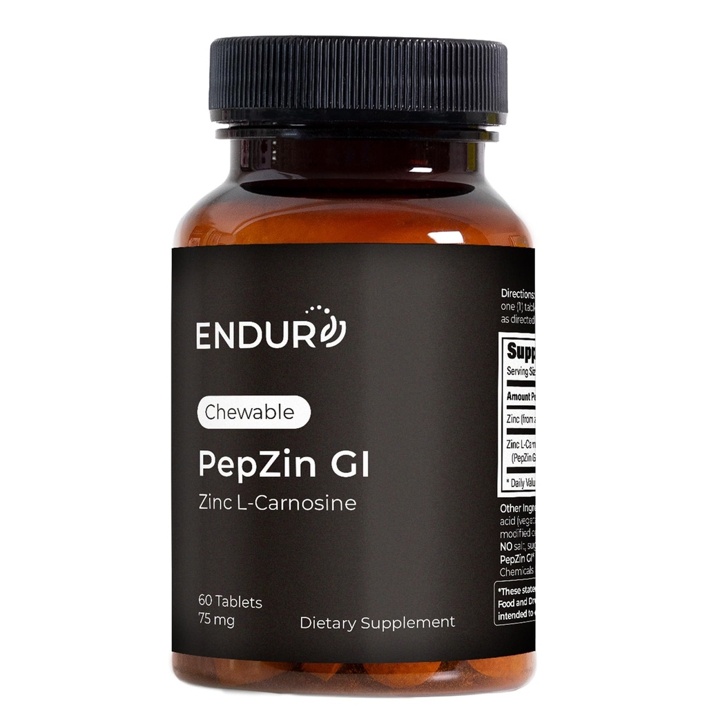 Endur PepZinGI ZINC-CARNOSINE Chewables, 소화 보충교재, 소화 웰빙을 위한 Gentle & 효과적인 공식, 글루텐 자유로운, 75mg (60의 정제)