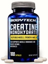 BODYTECH 크레아틴 Monohydrate는 지원 근육 힘, 질량 및 내구시간 (100의 캡슐)를 Micronized