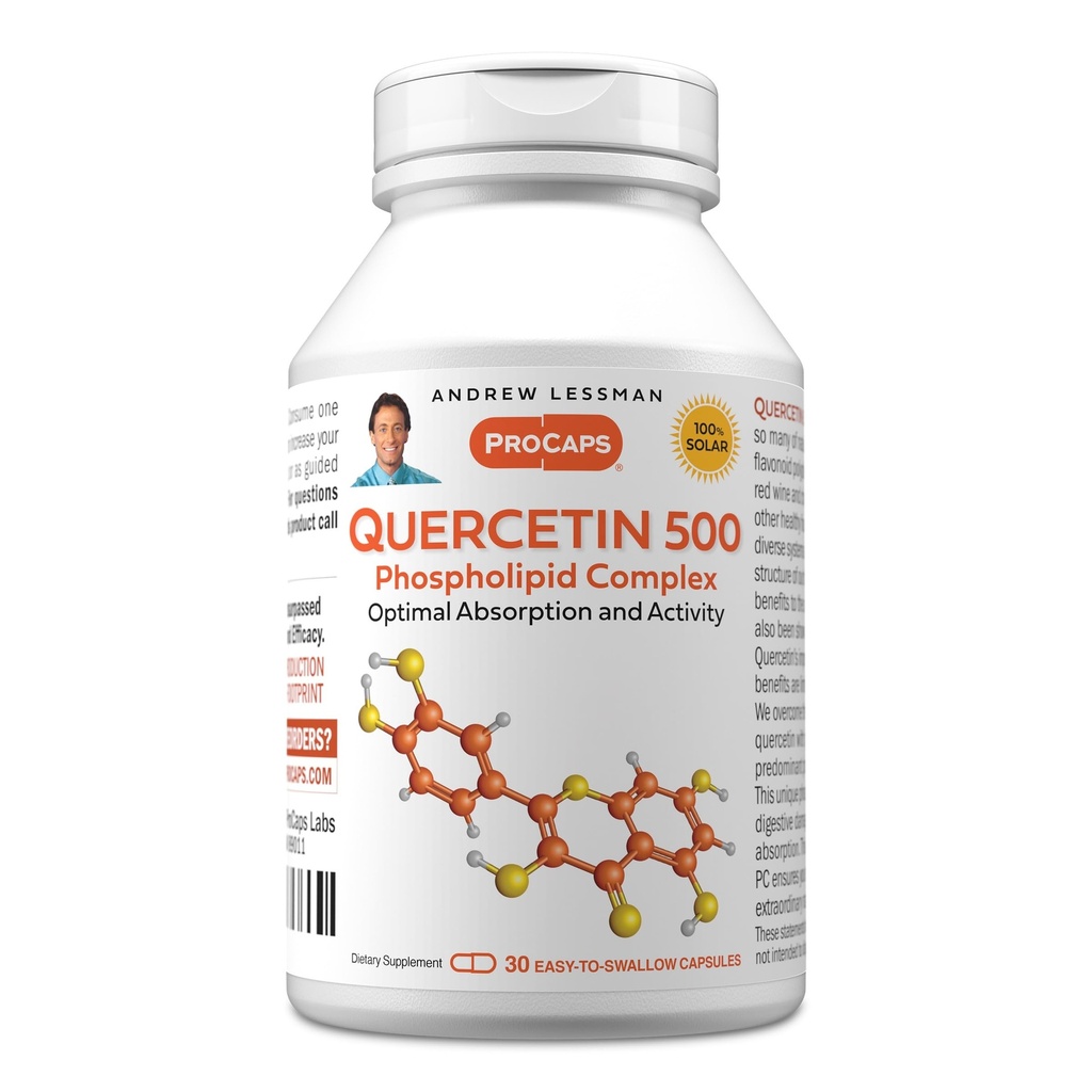 ANDREW LESSMAN Quercetin 500mg - 30 캡슐 - 500 mg 유일한 Quercetin Phospholipid Complex, 건강한 심장, 순환 및 면역 기능을 지원하는 높게 흡수성 공식. 첨가물 없음.
