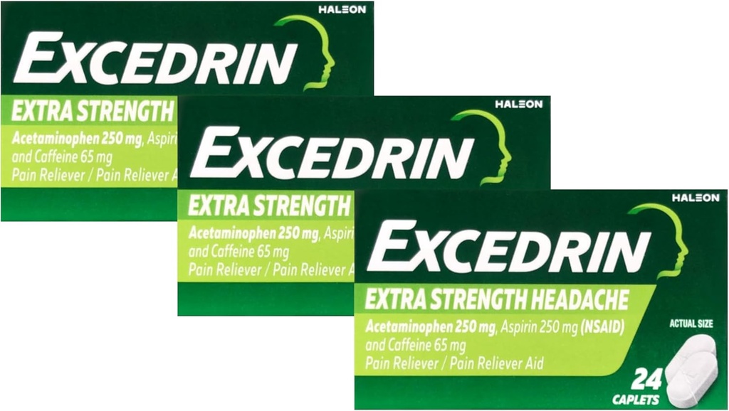 Excedrin 고통 구호 모자, 여분 힘 24 Ea (3의 포장)