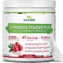 Zazzee D-Mannose Powder Plus, 2000 mg, 67 서빙, Potent & Fast-Acting, Plus 5 억 CFU Probiotics 및 Pure Cranberry Juice Extract, Kosher, Free Scoop, 6.5 Oz, Gluten-Free, Non-GMO All-Natural