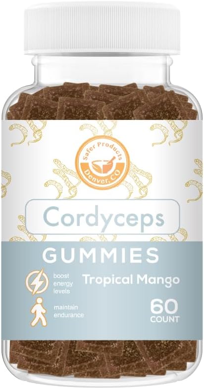 Cordyceps 버섯 Gummies - 5 월 지원 에너지, 내구시간 및 체력 - 열대 망고 맛 - Vegan, Non-GMO, 글루텐 - 무료, 젤라틴 무료 - 60 개