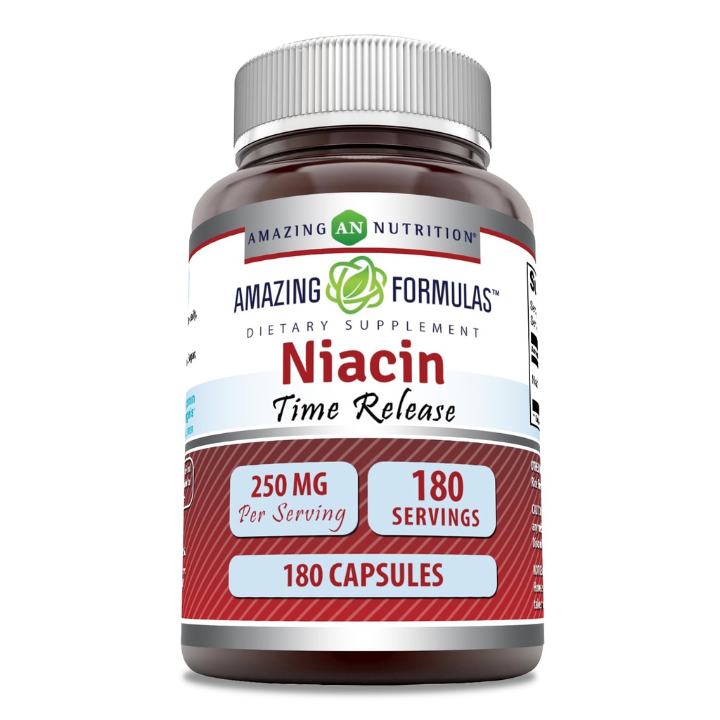 놀랄만한 수식 Niacin(비타민 B3) 250 mg 180 캡슐 보충교재 | Non-GMO | 글루텐 프리 | 미국에서 제작