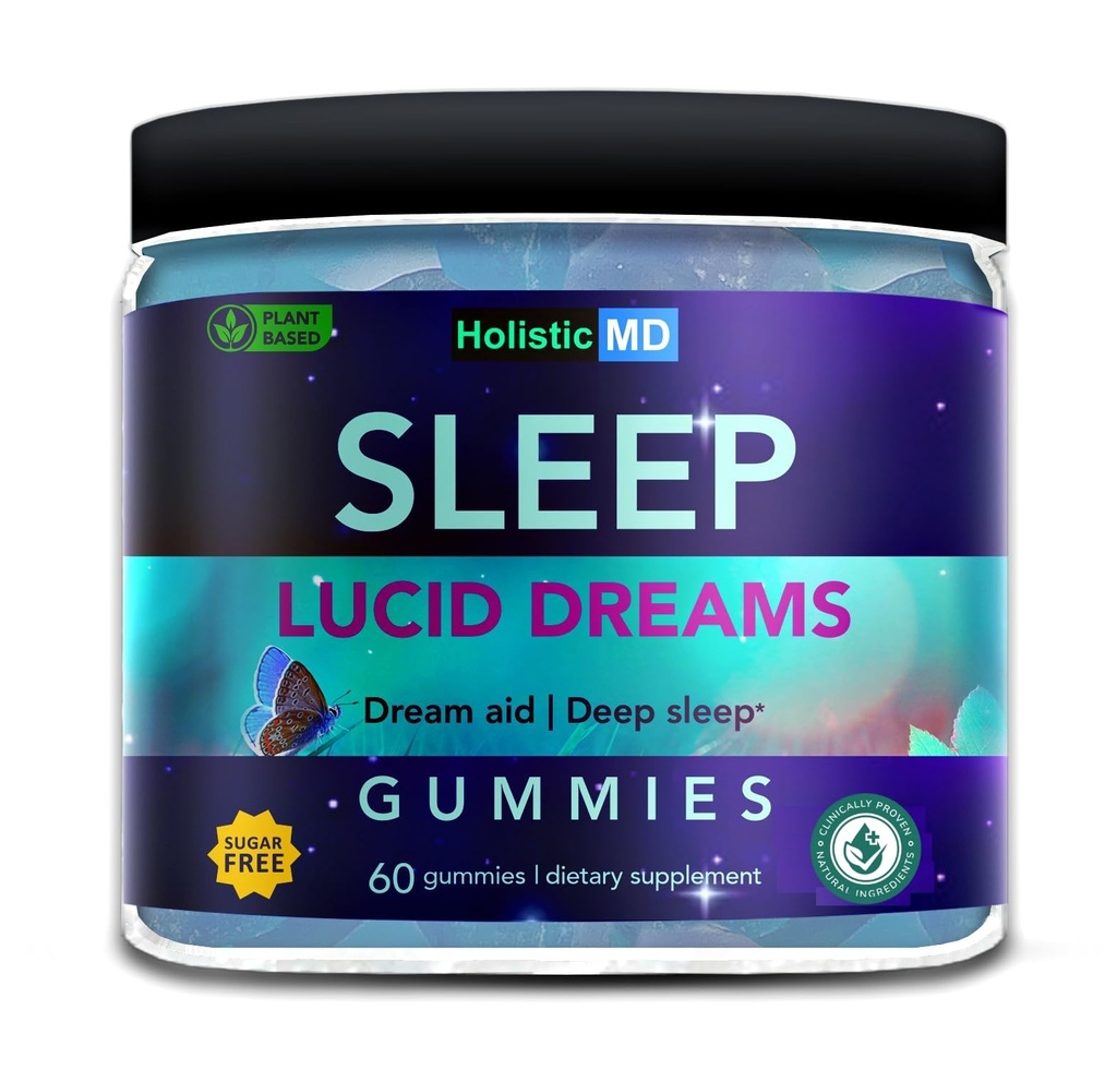 Lucid Dreams Deep Sleep - Mugwort 허브 5 htp Mucuna Pruriens Choline 보조 식품 - Gummies Sugar Free Vegan 60 ct