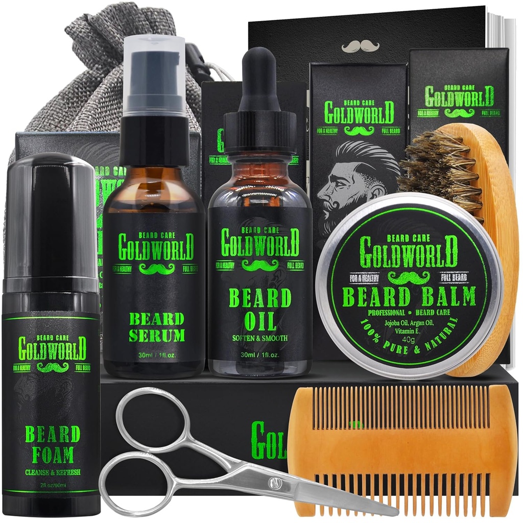 Beard Kit Beard Grooming Kit w/Beard Wash/Shampoo Beard Oil Balm Brush Comb Scissor Bag e-Book Christmas Stocking Stuffers Gifts Ideas for Men 아버지 Boyfriend 남편 Mens