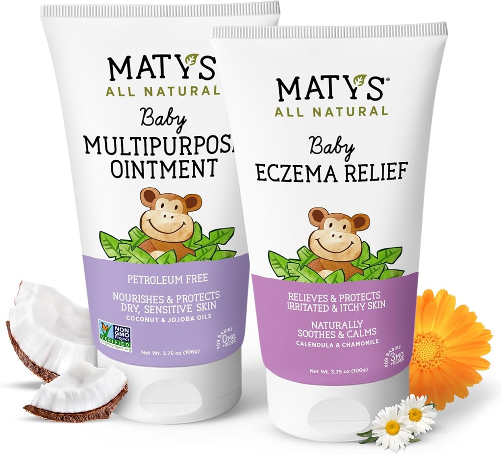 Matys 아기 Eczema & 아기를 위한 다목적 연고 2pk 결합 3 달 +, Soothe Eczema & Nourish 건조한 피부, 스테로이드/Petroleum는, 3.75oz 각 관을 해방합니다