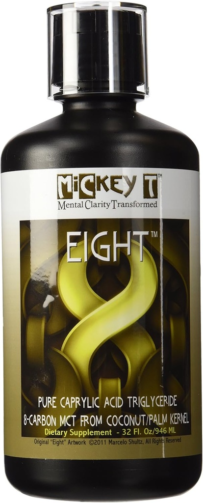MiCkey T 8 32oz - 순수 C8 MCT 오일 - 혼합되지 않음 - 100 % C-8 Caprylic 산 - Keto Friendly - Vegan - Kosher - 미국에서 만든 - Non-GMO - 코코넛 / 팜 커널에서