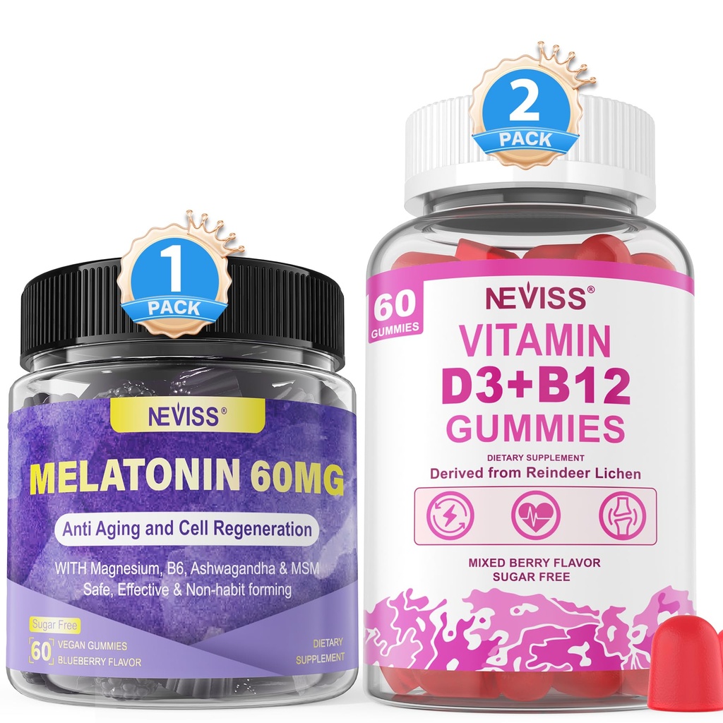 NEVISS Melatonin, 비타민 D3 + 비타민 B12 Gummies