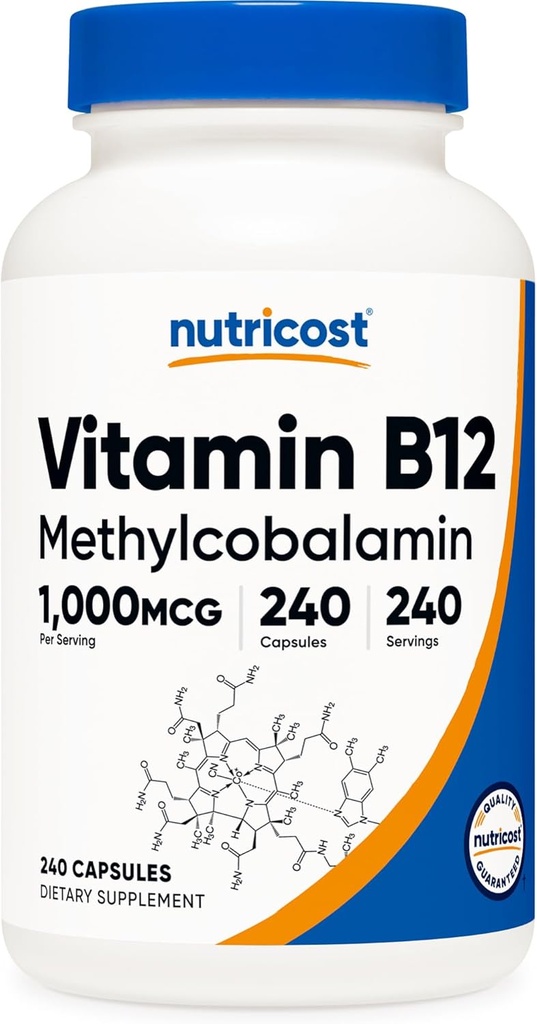Nutricost 비타민 B12 (Methylcobalamin) 1000mcg, 240 캡슐 - 채식주의자, 비 GMO & 글루텐 자유로운 B12 보충교재