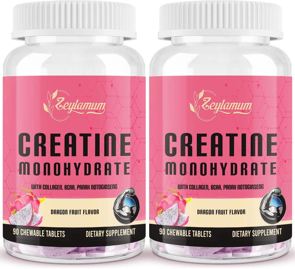 Creatine for Women | Hydrolyzed Collagen, BCAA | 3G Creatine Chews for Women Booty Gain, Lean Muscles, Recovery & Energy, Vegan, Sugar Free Creatine, 분말 대안, 60 서빙