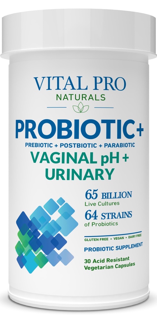 Vital Pro Naturals - 질 PH & Urinary Probiotics + Prebiotics, Postbiotics, Parabiotics, 4-in-1 여성용 보충, 높은 효능, 64 Strains, 소화, 질, 우린, 면역력, 30 ct