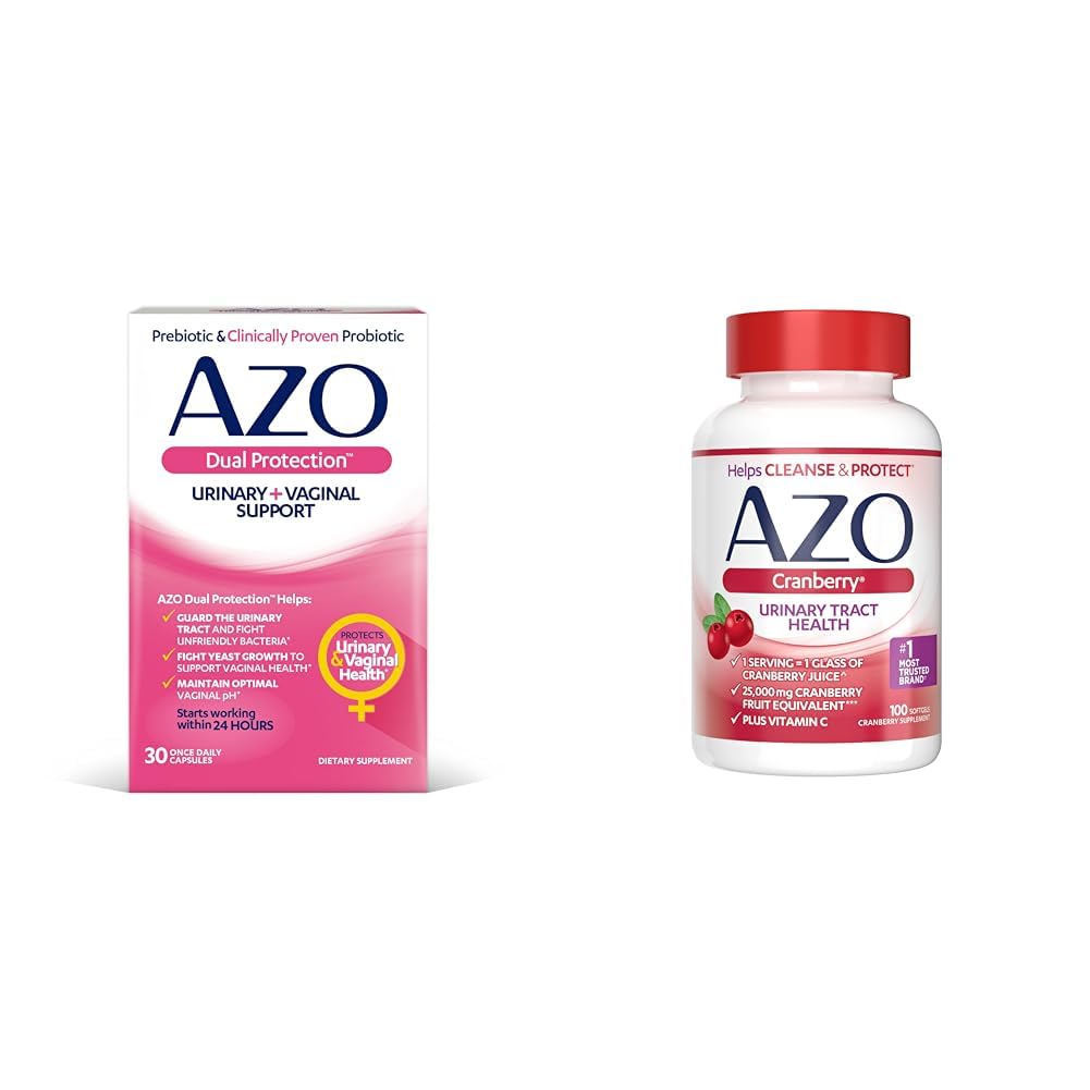 AZO Dual Protection | Urinary + Vaginal Support* | Prebiotic Plus Clinically Proven Women's Probiotic | 24시간 이내에 근무 개시 | 30개 & Cranberry Urinary Tract Health Supplement