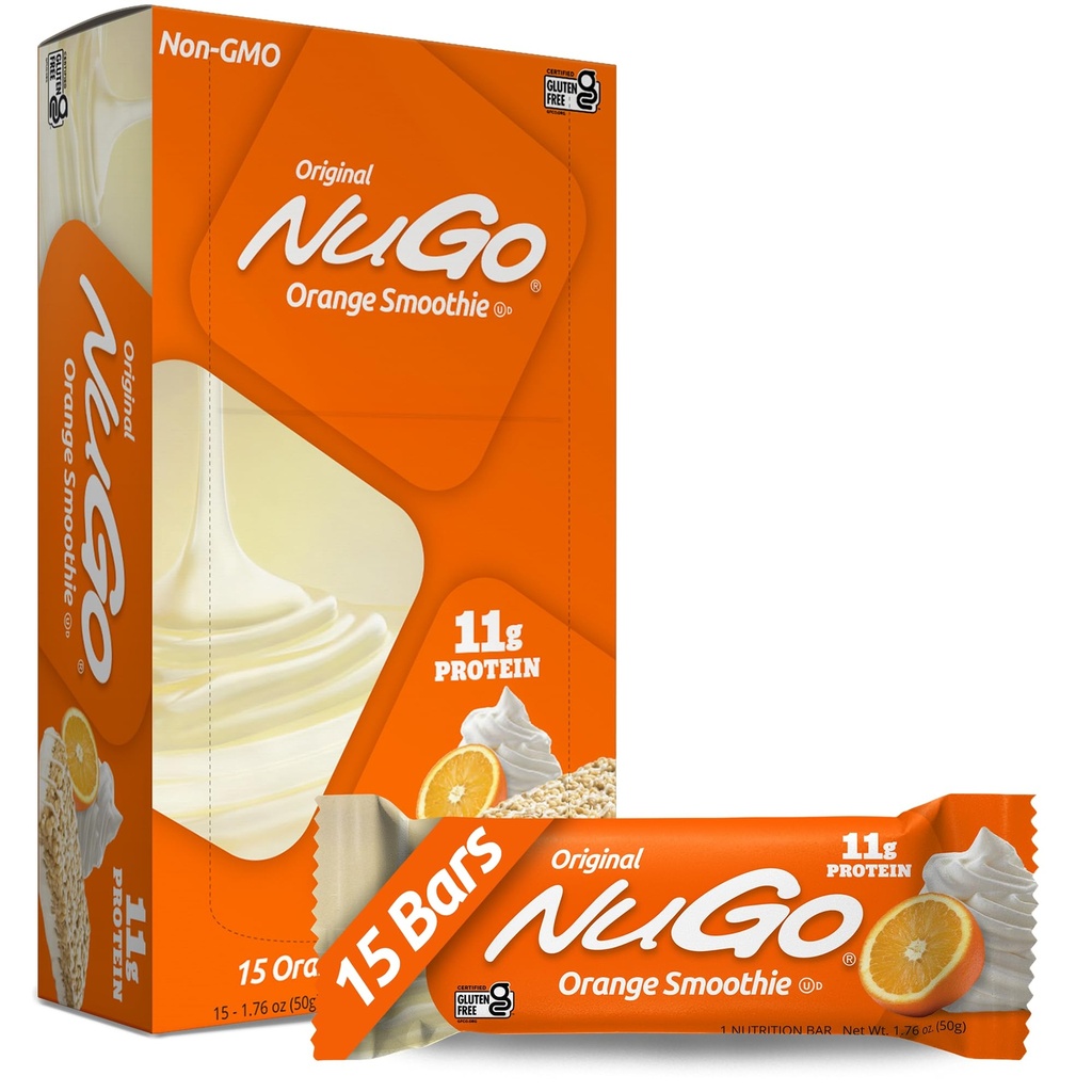 NuGo Protein Bar, 오렌지 스무디, 11g Protein, 글루텐 무료, 15 카운트
