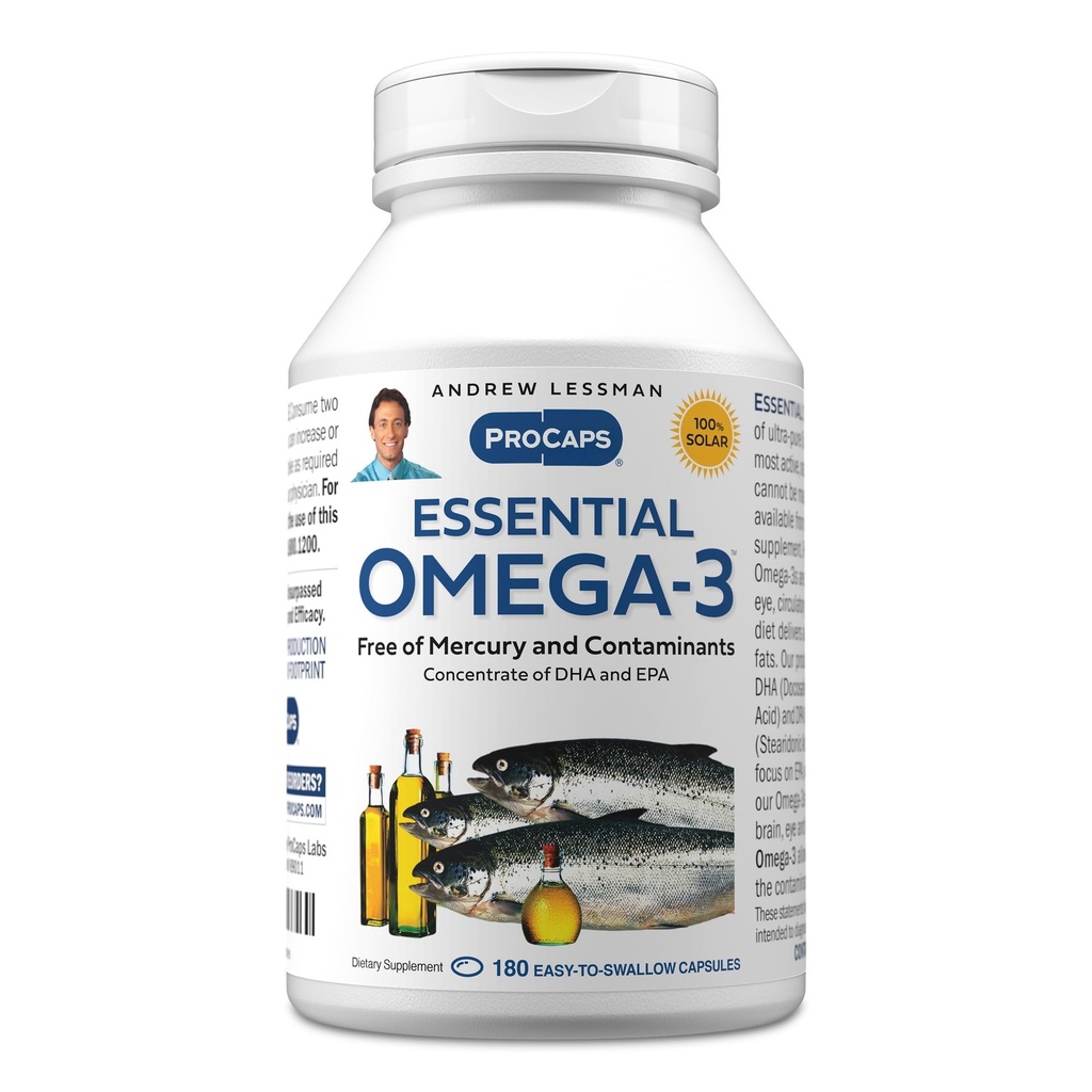 ANDREW LESSMAN Essential Omega-3 Unflavored - 180 Softgels - Ultra-Pure, 높은 Potency Omega-3 오일. 높은 DHA, Stomach Upset 없음, 오염 물질 없음, 수성 없음. 작은 쉽게 삼키기 Softgels