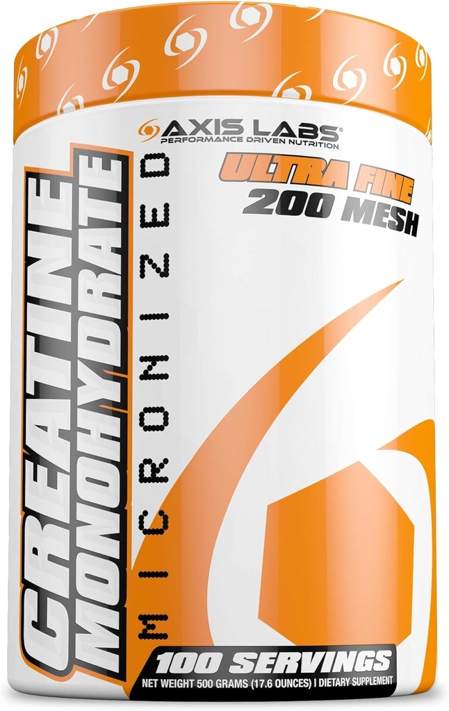 Axis Labs Micronized Creatine Monohydrate - 광수 보충 - 100 서빙 - 힘 강화 - 근육 성장 증가 - 전반적인 크기를 증가