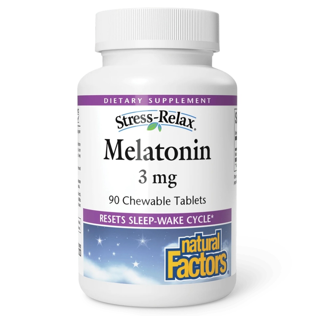 Stress-Relax Melatonin 3 mg 천연 요소, 자연 수면 보조, 수면 - 웨이크 사이클 재설정, 90 척 (90 인분), Peppermint 풍미